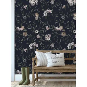 Dark Floral Mural Wall Art Wallpaper - Peel and Stick