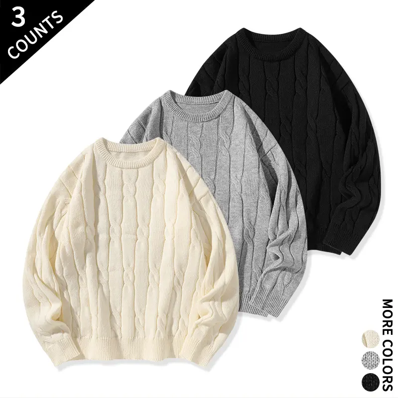#SohoChic Must‑Buy Unisex 3‑Pack Oversized Cable Knit Sweater Warm Crew Neck Pullover Knitwear For Couple Matching Cold‑Weather Daily Street Outfits