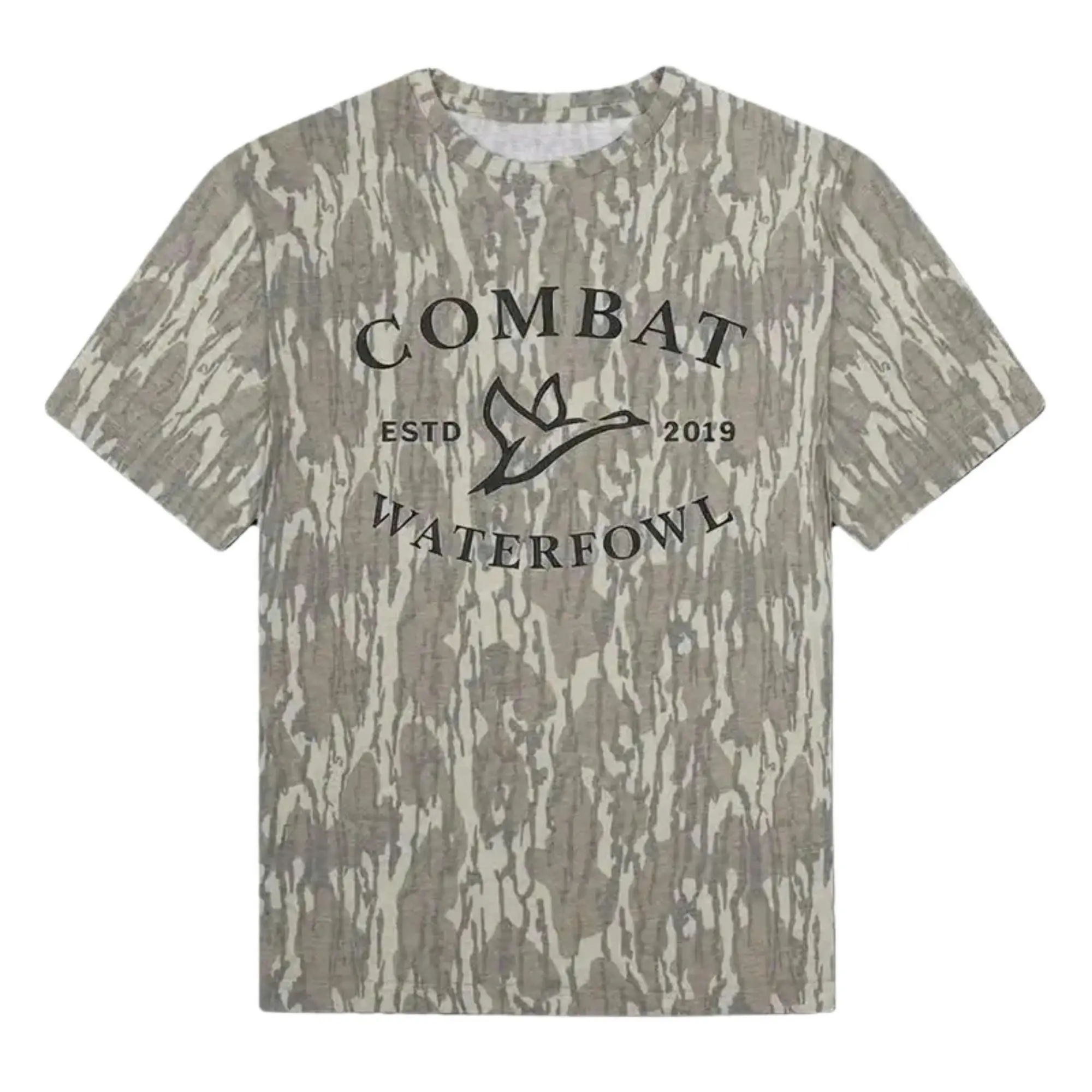 Combat Waterfowl Camo Shirt - Mossy Oak Bottomland Tee- Soft Stretch Cotton, Full Size S-5XL