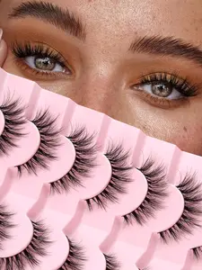 Lashes Natural Cat Eye Lashes Wispy Eyelashes 15mm False Eyelashes Wispy Lashes 3D Volume Strip Eyelashes Thin Cotton Band Soft Fake Eyelashes False Lashes Pack 7 Pairs Makeup Cosmetic