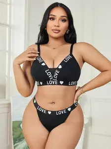 Thick Thigh Tribe: LOVE 2-Piece Curve Lingerie Set (1XL - 3XL) Womenswear Comfort Soft