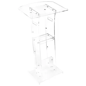 VEVOR Podium Stand, 43-Inch Acrylic Lectern, Portable Laptop Desk with Wide Reading Surface and Storage Shelf, Book Stopper, Floor-Standing, for Classroom, Wedding, Conference, Lecture and Concert