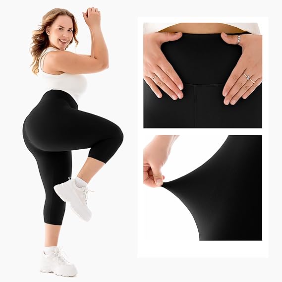 Plus Size Capri Leggings with Pockets for Women 1X- 5X-Large High Waist Stretchy Soft Pants for Workout Running Yoga Black Capri Leggings sets Plus Size Capri Leggings with Pockets for Women 1X- 5X-Large High Waist Stretchy Soft Pants for Workout Running Yoga Black Capri Leggings sets
