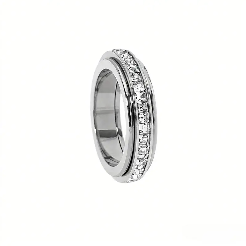 Anxiety Rings for Women and men Titanium Steel Spinner Fidget Band Rings Cubic Zirconia Relieving Anxiety Wedding Promise Lucky Rings Comfort Fit Size 5 to 12