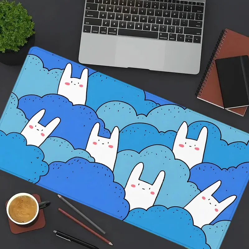 1pc Cloud Bunny Large Gaming Mouse Pad, Cute Blue Cloud Extended Desk Mat,Office Desk Accessories Non-Slip Stitched Edge Computer Mat ,Rubber Base Laptop Keyboard Pad for Home Office & Gamer,Durable and Spill-Resistant