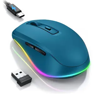 P-MUW05    Wireless Mouse Jiggler - LED Wireless Mice with Build-in Mouse Mover, Rechargeable Moving Mouse for Laptop with Undetectable Random Movement Keeps Computers Awake - Dark Blue