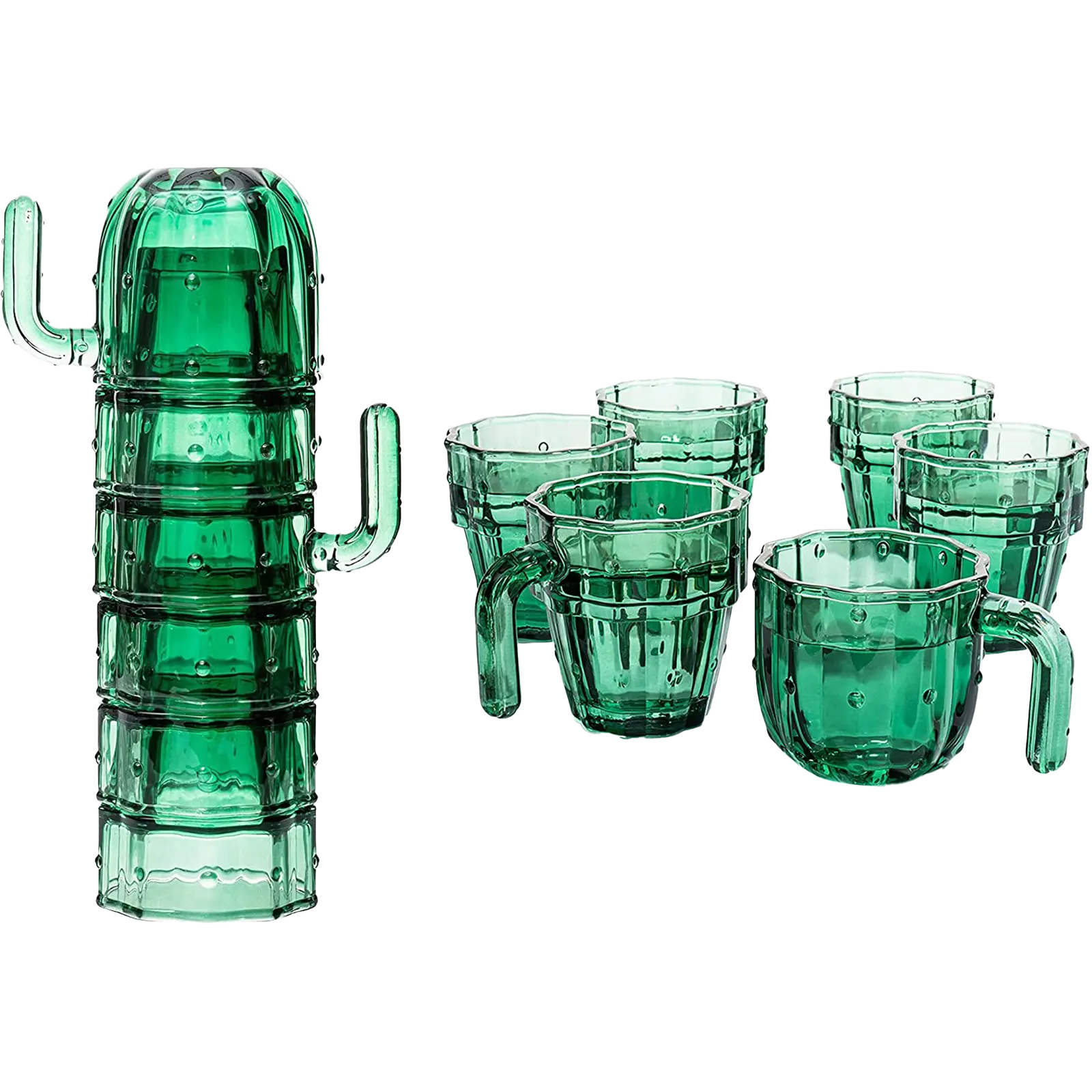 Cactus Stackable Glasses Set Of 6 By Six 10 Oz Cactus Shape Glasses With Handles Han