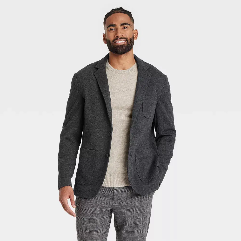 Men's Comfort Wear Knit Blazer - Goodfellow & Co Charcoal Gray XXL: Midweight Standard Fit 4 Pockets