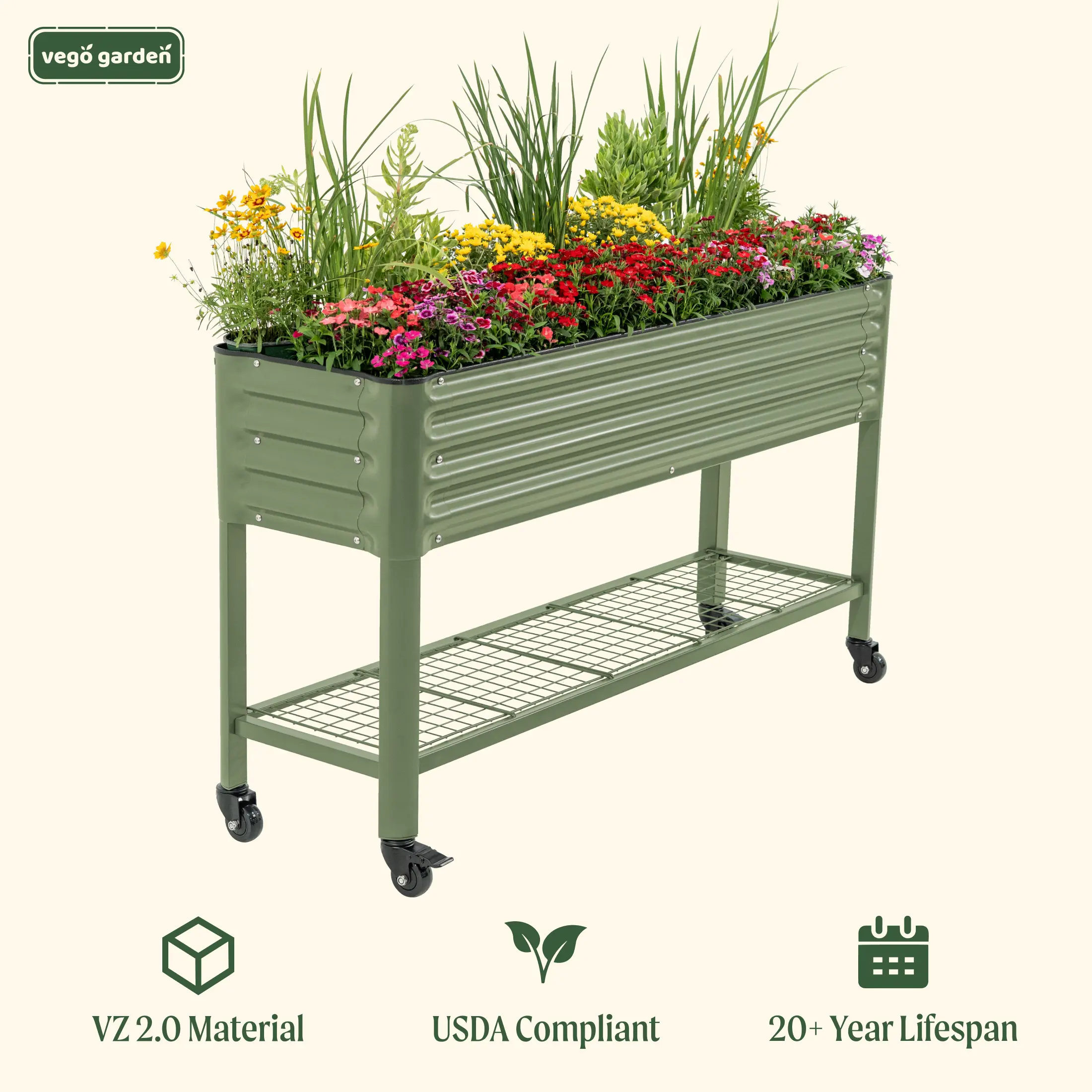 Vego Garden Elevated Garden Bed - Slim Series  Compact Corrosion-resistant Metal Stand Table-Safe Harvests for Small Spaces