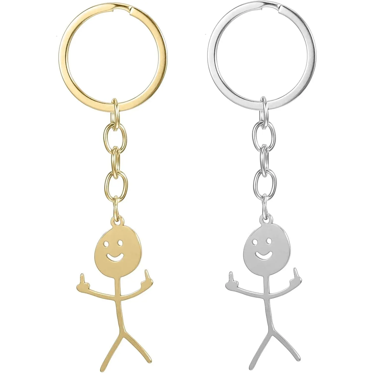 Funny Keychain,Middle Finger Keyring,Matching Keychains,Stainless Steel Fun Keychains,Cool Gifts for Women Friendship Gifts for Couple Friends Brothers