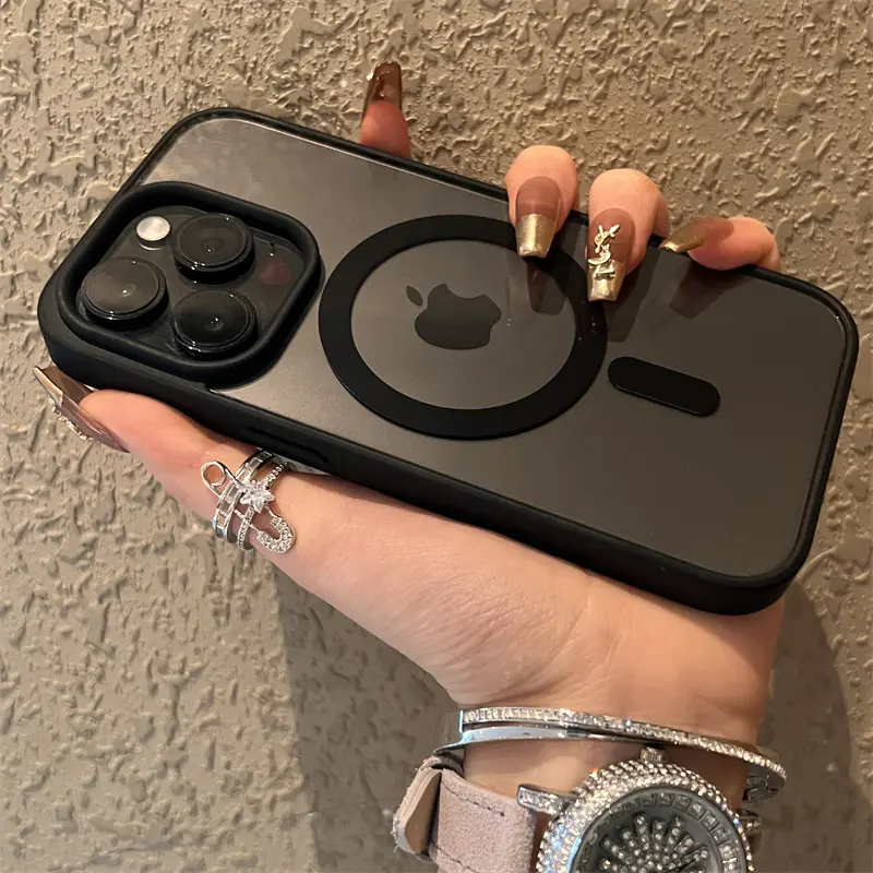 Luxury Magsafe Transparent Case For iPhone 16 Pro Max 15 Plus 14 13 12 X XS Max Magnetic Wireless Charge Cover Black men phone cases iphone 11 cases ip16  Protection Casing Protective