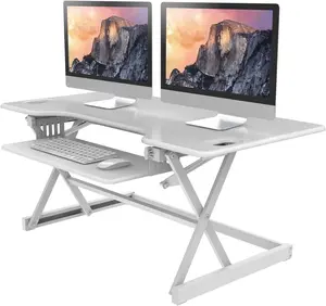 Rocelco Adjustable Standing Desk Converter - Height Adjustable Sit Stand Workstation White/46 Riser Only Monitor Mount Monitor Arm
