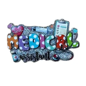 Acrylic Add On for Badge Reel - Medical Assistant Design with Glitter and Polka Dots - Personalized Accessory with Velcro & Sticker Adhesive Options supplier