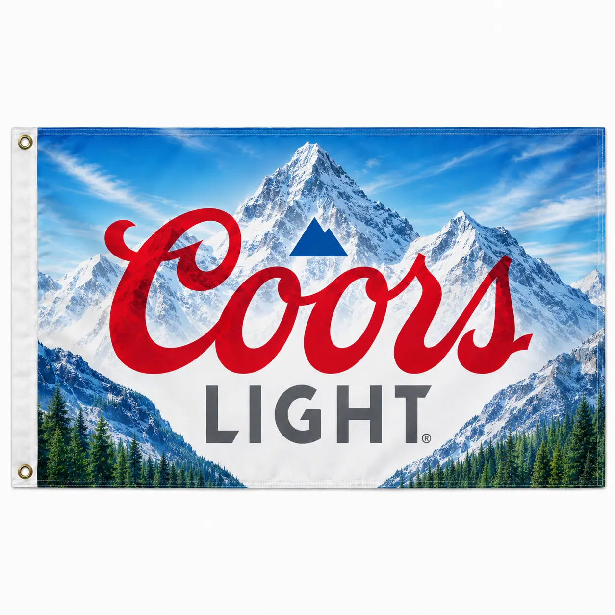 Coors Mountain Flag 3x5 Ft, Beer Logo Polyester Wall Banner with Brass Grommets, Snowy Alps Man Cave Garage College Dorm Room Bar Indoor Outdoor Party Decor Gift for Coors Fans and Beer Lovers USA