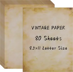Vintage 80 Sheets Vintage Paper, 8.5" x 11" Antique Stationary Paper for Writing, Letter Size Printer Paper, Double-sided Aged Parchment Paper for Printing, Decorative Old Look for Invites Resume