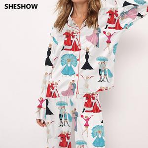 White Christmas Satin Pajama Set For Women Print Comfy Satin Sleepwear & Loungewear Pjs Printing Short Sleeve Top & Shorts - SHESHOW