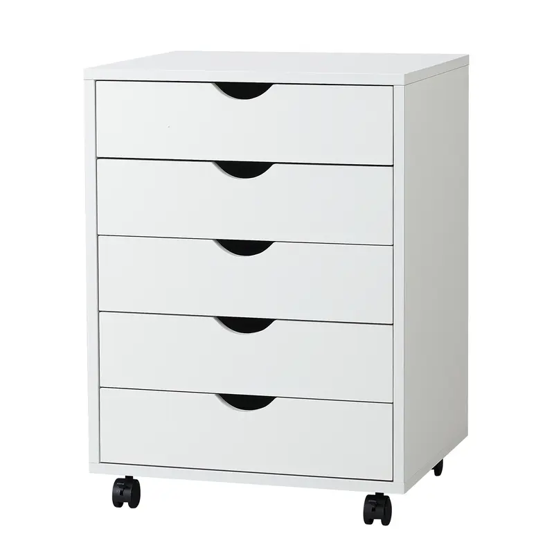 【Deal】Sweetcrispy 5-Drawer Wooden Filing Cabinet, Durable Waterproof Home Office Portable Mobile Storage with Wheels Lock and Fire Safety Label