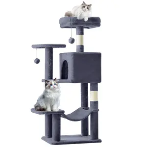 44/66  inch Cat Tree Tower, Multi-Cat Climbing Tower with Condo, Natural Sisal Scratching Posts, Extended Platform, Hammock, Pet House for Indoor Cats and Kittens Play