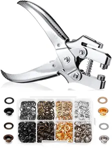 3/16 Inch Grommet Tool Kit Eyelet Plier Set Hole Punch Grommet Hand Press Pliers with 200 count of Eyelets for Shoes Clothes Bags(, , Grey, Copper)