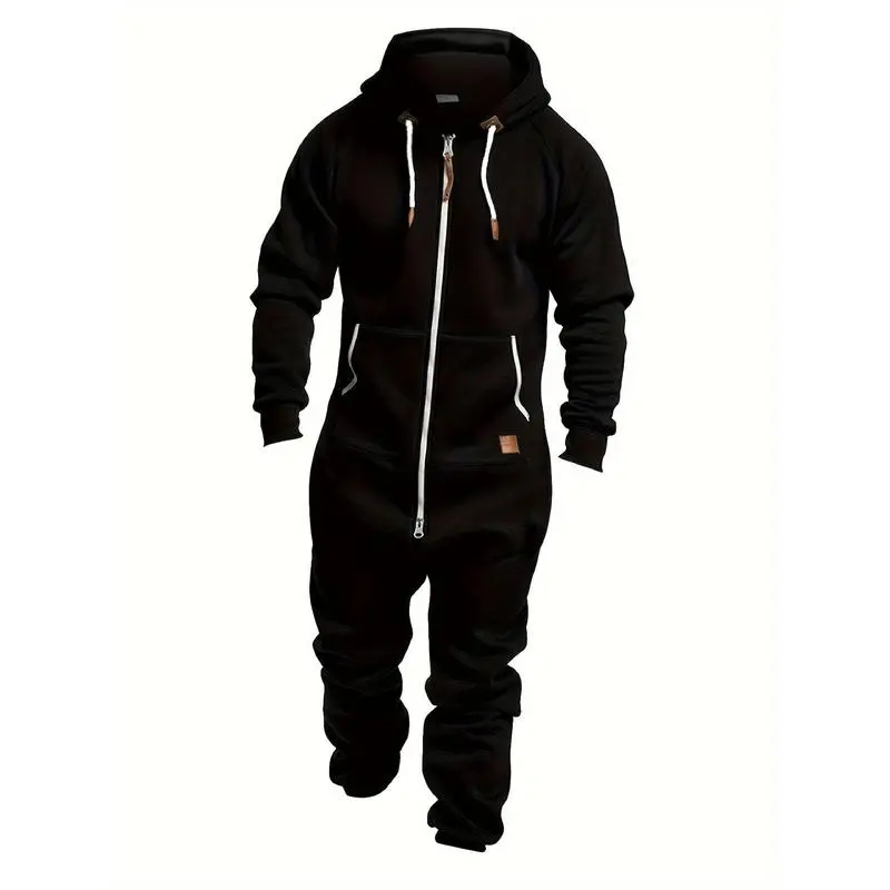 2026 Fall/Winter New Menswear Hooded Fleece Onesie, Oversized Knit Plain Zipper Sports Outerwear for Men, Casual Fashion Sports & Outdoor Clothing, Baggy