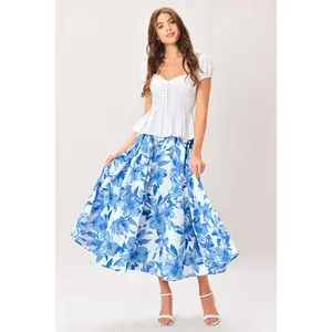 SKY BLOSSOM WOVEN FULL CIRCLE SKIRT