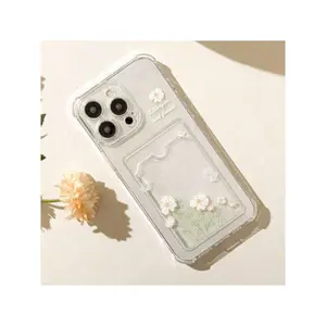 For IPhone 17 Card Holder Phone Case White Flower Pattern For IPhone 17 Air 11 12 13 14 15 16 X XS Pro Max Plus Cellphone Protective Shell Compatible With Sam Galaxy A And S SeriesSuitable For IPhone 17 Air