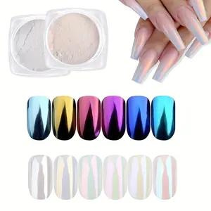 6 Colors Nail Powder Dip Powder Nail Art Design, Shimmer Mirror Pearl Shell Chrome Pigment, Gel Polish Rubbing Dust Accessories, Perfect for Manicures & Pedicures