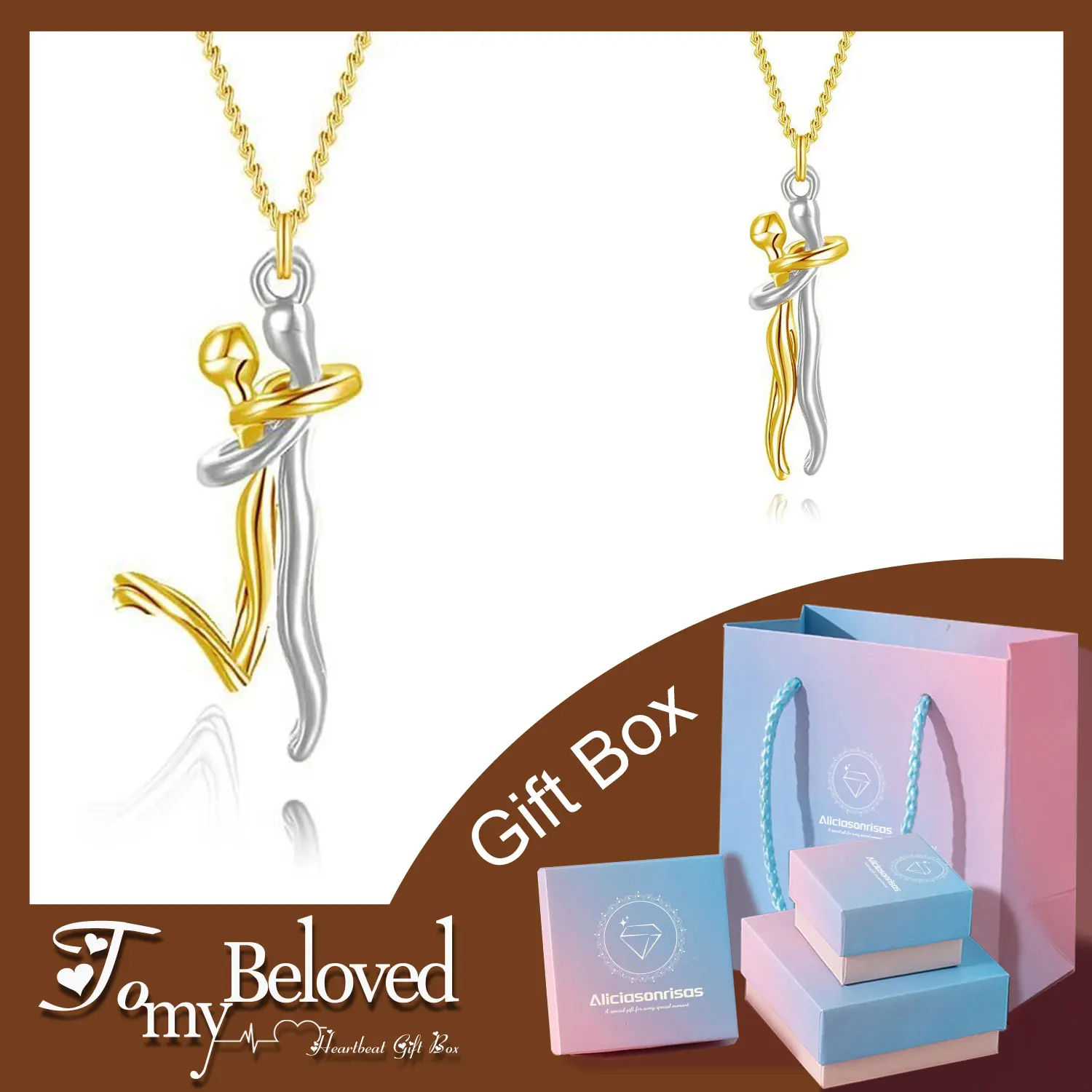 AS9978 Hug-Inspired Couple Necklace Love Embrace And Hug Includes Both Necklace Pendant Necklace Valentine's Day Anniversary Gift
