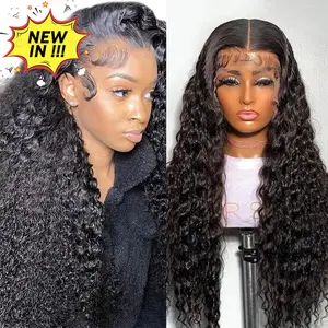 YAWAWE Hair Water Wave HD Lace Frontal Wigs Brazilian Wigs 100% Human Hair For Women Pre Cut Lace PrePlucked Hairline with Baby Hair Deep Curly Wigs preplucked Precut