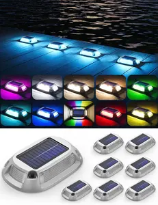 8Pack Aluminum Alloy Solar Driveway Lights, IP68 Solar Deck Light Marine Dock Lights Outdoor , Multi-color LED Driveway Markers for Walkway, Path Decor [12Modes - Strobe/RGB/Fix-color]