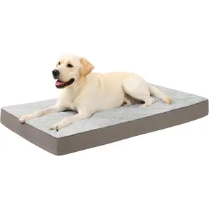 Orthopedic Crate Bed - Plush Washable Dog Bed with Egg Crate Foam and Removable Cover, 35 x 22 Inch, Gray