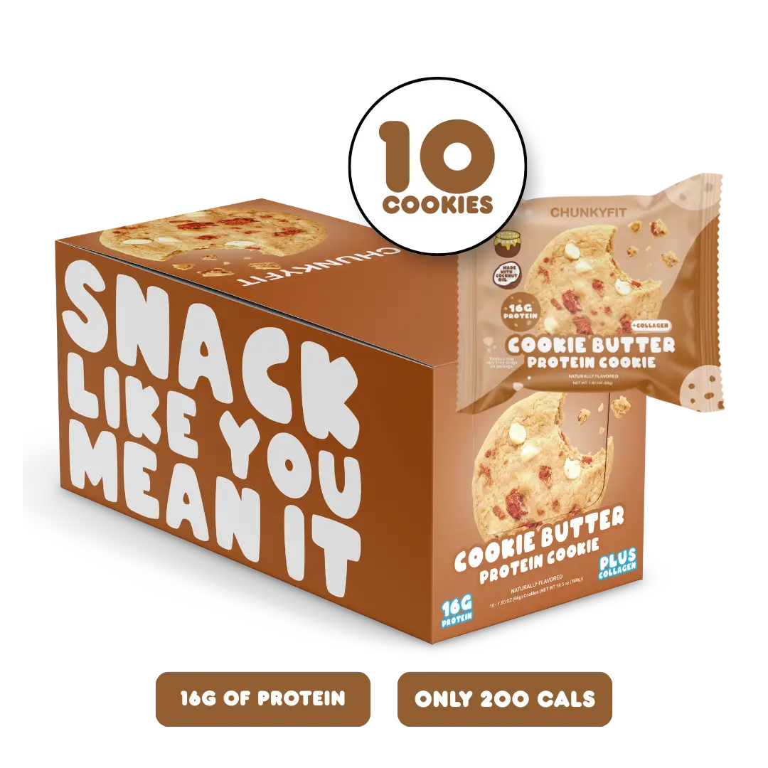 ChunkyFit Cookie Butter Protein Cookies | 16g Casein Protein + Collagen | Soft Baked, Never Dry | Sweetened with Real Honey | Made with Coconut Oil | No Artificial Sweeteners or Flavors | Individually Wrapped | 10 Pack