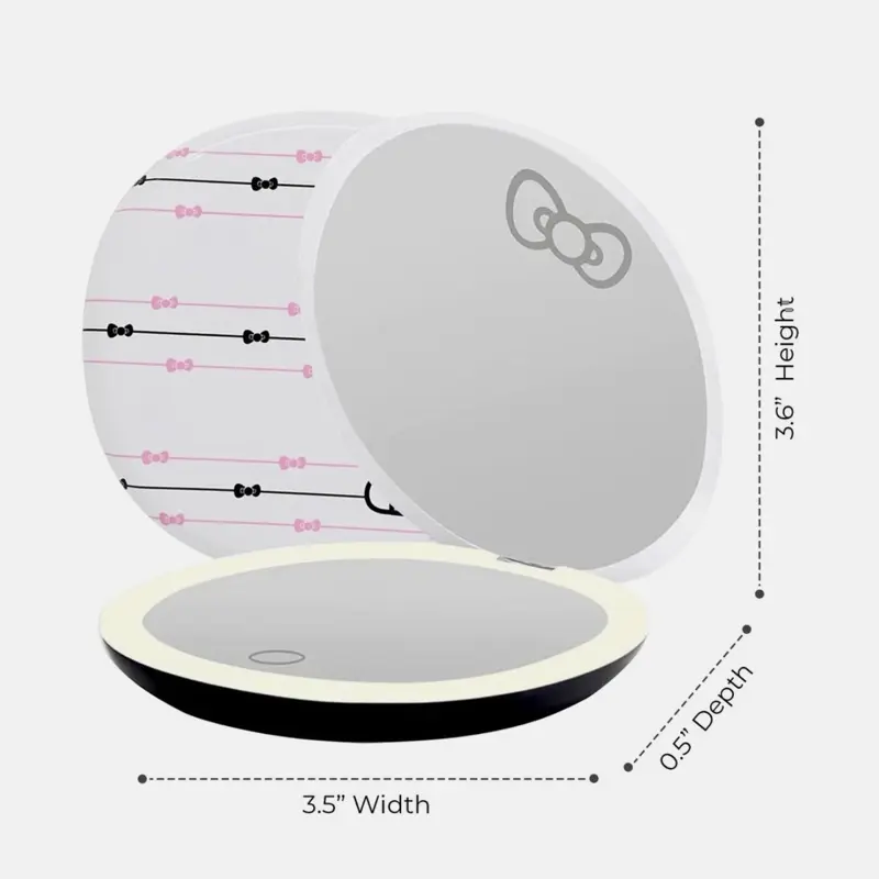 Impresions Hello Kity "The Stripe" Compact LED Mirror, 3X Magnified, White Pink New