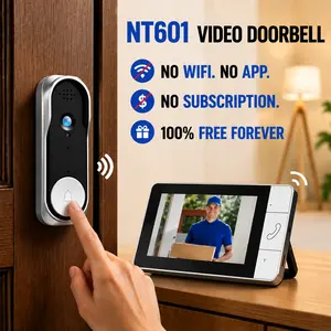 No WiFi Video Doorbell with Monitor, No App, No Subscription, Wireless Doorbell Camera with Two-Way Talk, Night Vision, 130° Wide Angle, Easy Setup, Rechargeable Battery