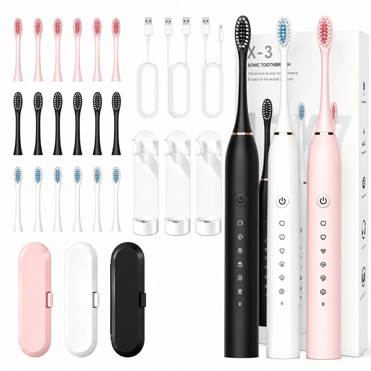 Sonic Electric Toothbrush for Adults with 6 Brush Heads, Rechargeable Toothbrush Set, 6 Cleaning Modes, IPX7 Waterproof, Smart Timer, Travel Case Included,Toothbrush holder