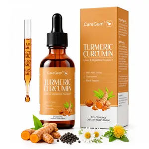 CareGem 2026 Upgrade Turmeric Curcumin Complex Liquid Drops - High-Absorption Herbal Blend with Black Pepper & Ginger - Orange Flavor 2 fl oz - Daily Liver Support & Joint Health - Dietary Healthcare Supplement for Fitness & Wellness