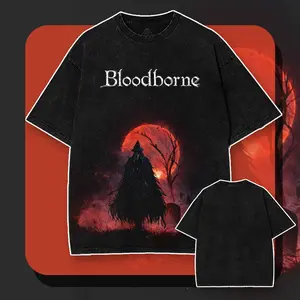 Dark Fantasy "CRIMSON MOON" Graveyard Graphic Vintage Washed Oversized Tee/Tank/Hoodie/Sweatshirt Streetwear Menswear