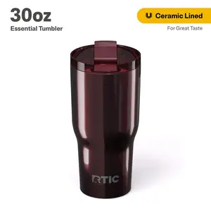 RTIC 30 oz Ceramic Lined Insulated Essential Tumbler, Leak-Resistant Lid, Black