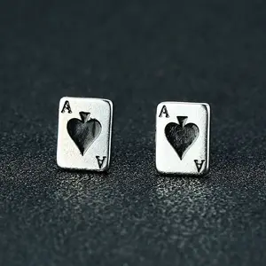 Stainless Steel Lucky Poker Ace of Spades Earrings - 2 Pieces, Silver Color, Fashionable Design, Perfect for Daily Wear