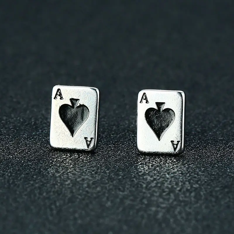 Silver Color Ace of Spades Stud Earrings for Women, Stainless Steel Lucky Poker Jewelry, Fashionable Accessories for Daily Wear, Accessories For Women, Men's Accessories