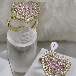 # 0054 Anillo de corazon adiamantado oro laminado 14k Alta calidad color rosa