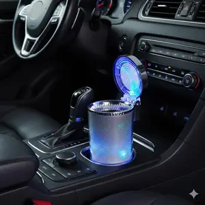 Led car ashtray with Ambient Light - Leak-Proof & Portable Design for Car Smoking, Universal fit for Suv 7 sedan, Easy Clean Detachable Stainless Steel Liner, Anti-Slip Multifunctional Car Accessory with Atmosphere Glow