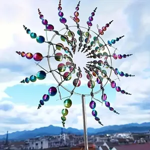 Metal Outdoor Windmill Spinner, Durable Finish Rainbow Color Blades, Garden Lawn Patio Balcony Decor, Modern Art Turbine Decoration, Outdoor Wind Chimes