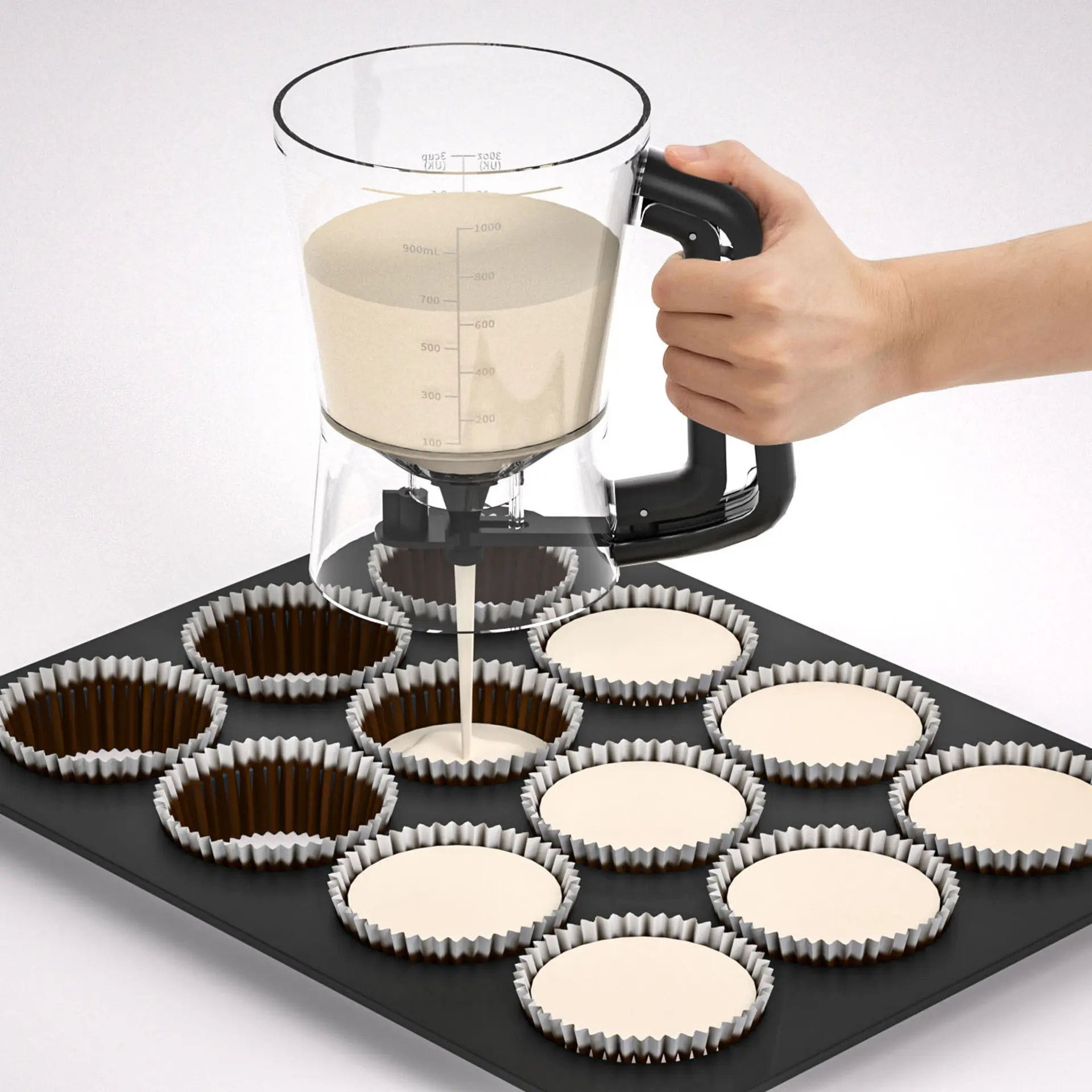 Batter Dispenser with Squeeze Handle and Measuring Labels for Cooking, Perfect Kitchen Tool for Pancakes, Cupcakes, Waffles, Muffins, Crepes and Baked Goods, Easy Pour Design for Precise Baking, Durable Bakeware Accessory