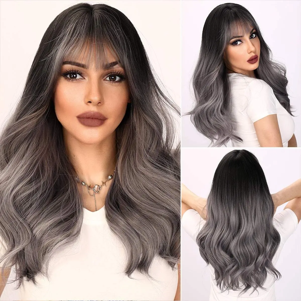 SMILCO/22-inch | Grey Loose Wave with Hair Bangs | SM6057 SMILCO/22-inch | Grey Loose Wave with Hair Bangs | SM6057