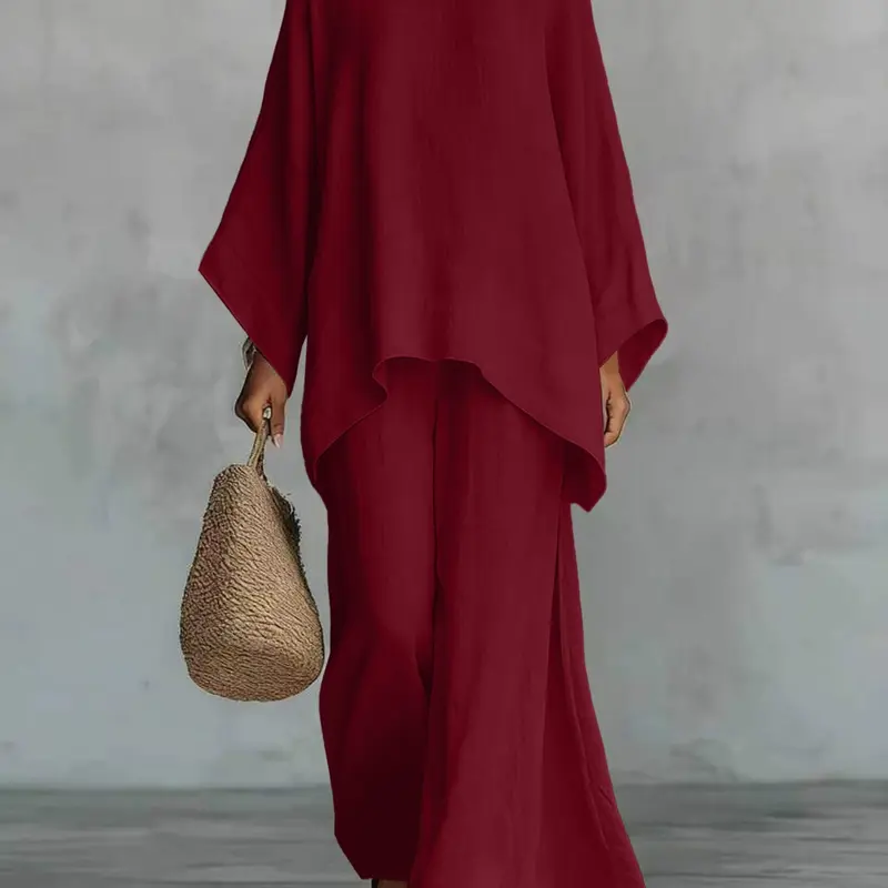 New Women's Simple Loose-Fit Long Sleeve Blouse and Wide-Leg Pants Set, Baggy, Comfortable Casual Outfit, Perfect for Daily Wear, Stylish, Trendy and Elegance Two-Piece Set Clothes