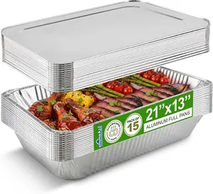 Heavy Duty Disposable Aluminum Foil Pans With Lids, Large Full Size 21x13x3, Ideal for Roasting Baking Broiling Catering & Chafing (15 Pack Full-Size w/Lids)