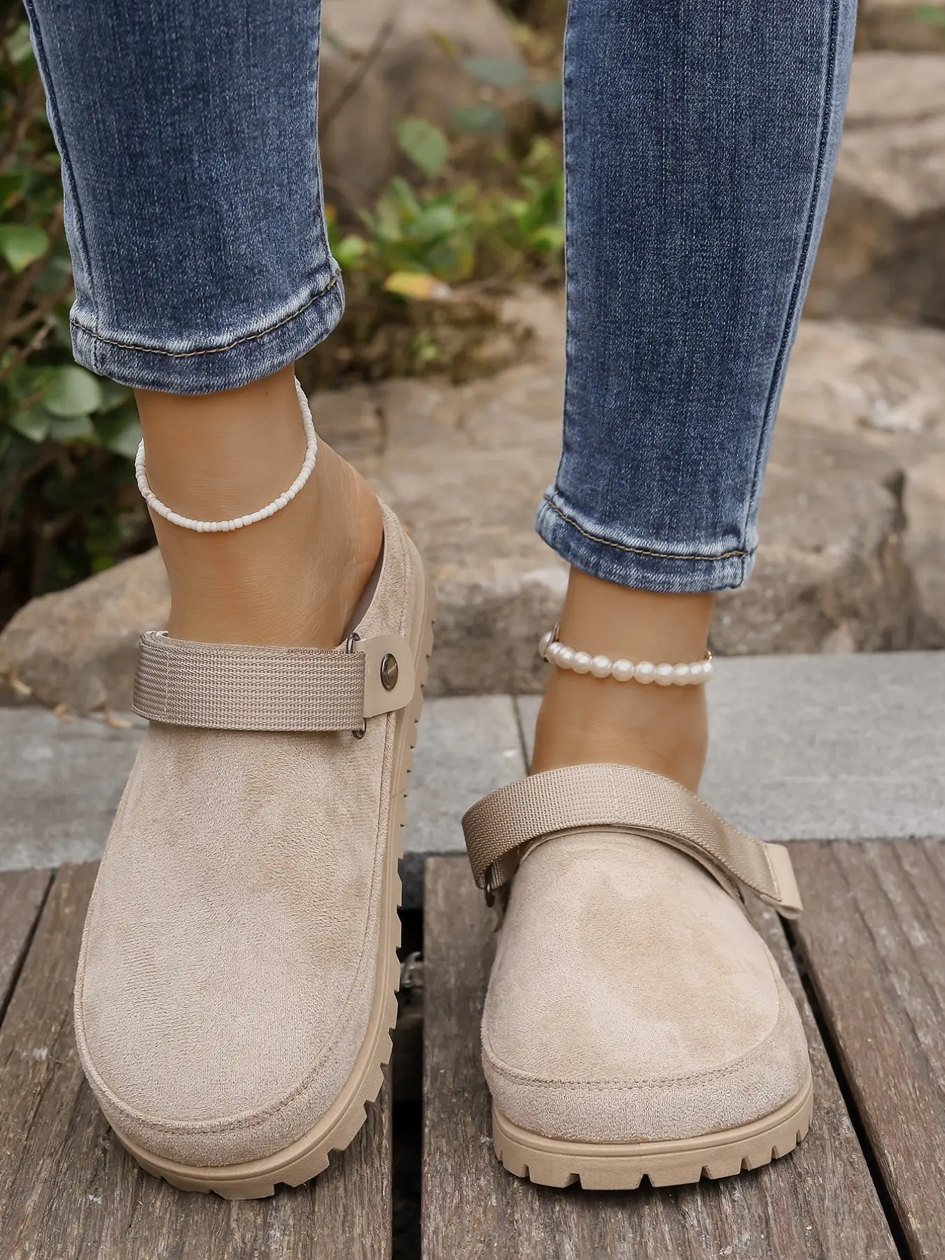 Women’s Minimalist Casual Clogs, Adjustable Strap Slip-On Mules, Comfortable Thick Sole Shoes for Spring & Fall Daily Wear, Thick Soled Mules