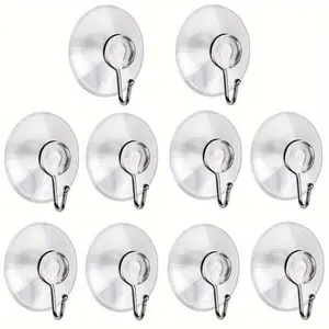 5/10pcs Suction Cup Hooks, Reusable Clear PVC Suction Cups With Metal Hooks, Removable Strong Suction Cup Hooks, Waterproof Hook For Bathroom Shower Wall, Kitchen Walls, Window, Glass Door, Christmas Halloween Thanksgiving Decoration Hooks, Wreath Hook