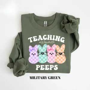 Teacher Easter Gildan Sweatshirt, Teaching My Favorite Peeps Crewneck, Cute Bunny School Top, Happy Easter Outfit, Teacher Gift for Spring